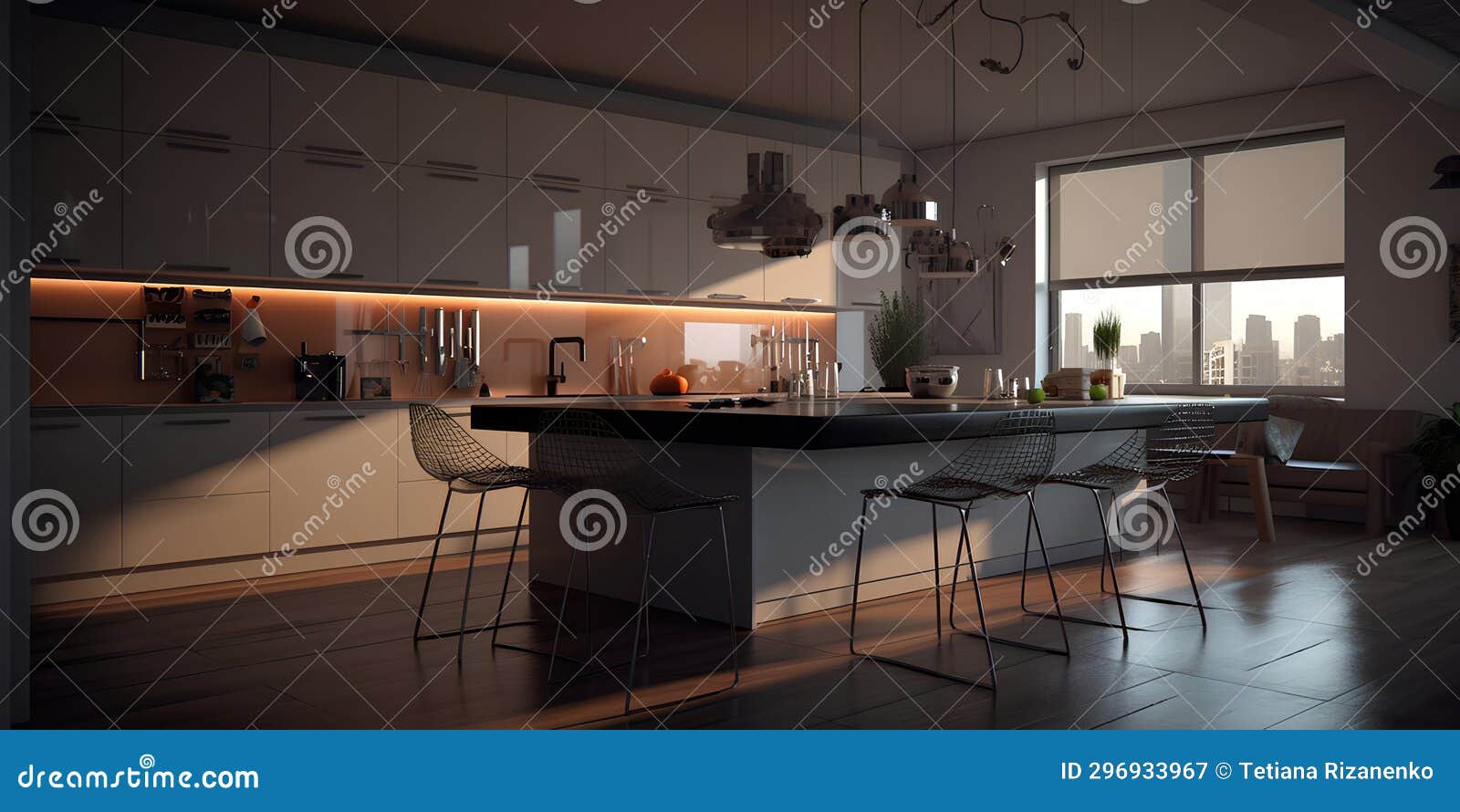 Bauhaus Style Kitchen Interior in Luxury House Stock Illustration