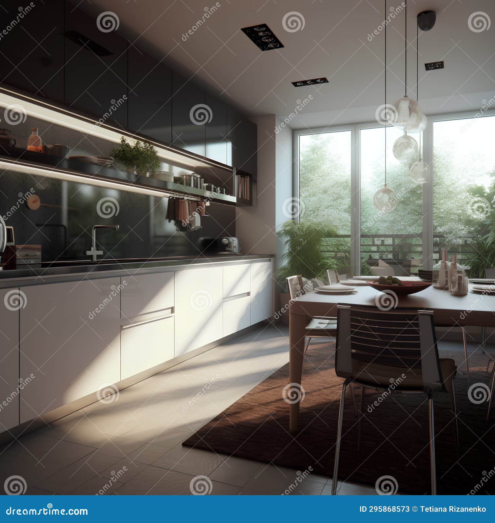 Bauhaus Style Kitchen Interior in Modern House Stock Illustration
