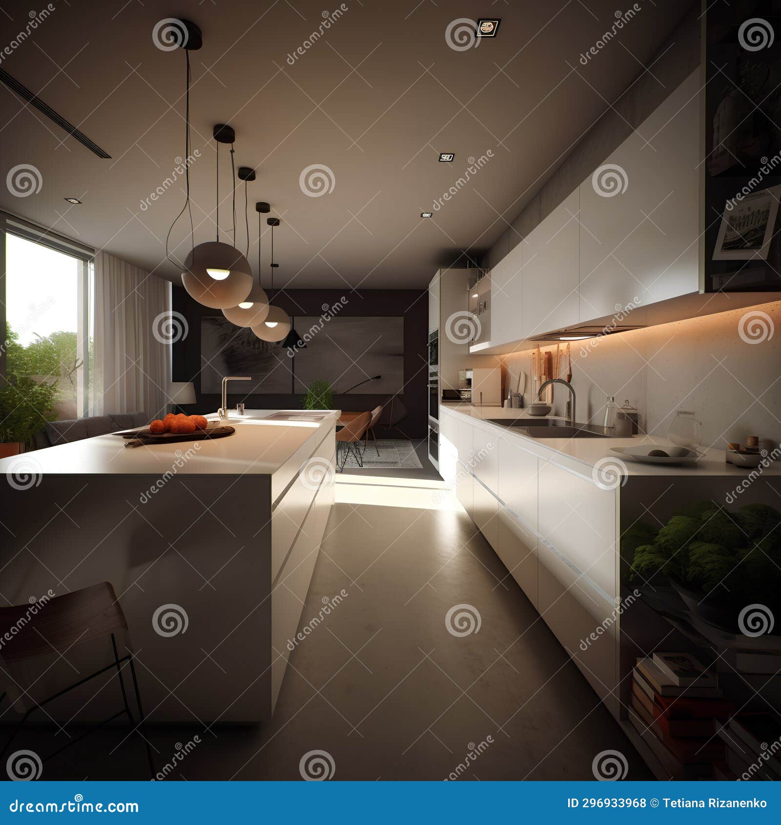 Bauhaus Style Kitchen Interior in Modern House Stock Illustration