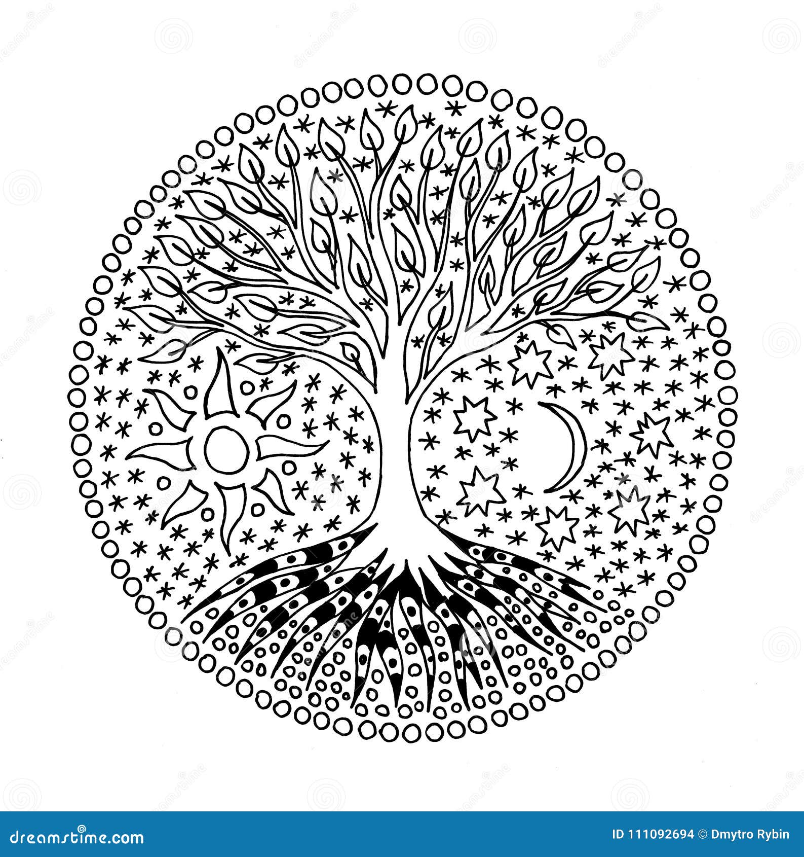 Baum Des Lebens Im Kreis Mandala Sun Und Mond Geistiges Symbol Stock Abbildung Illustration Von Symbol Mandala