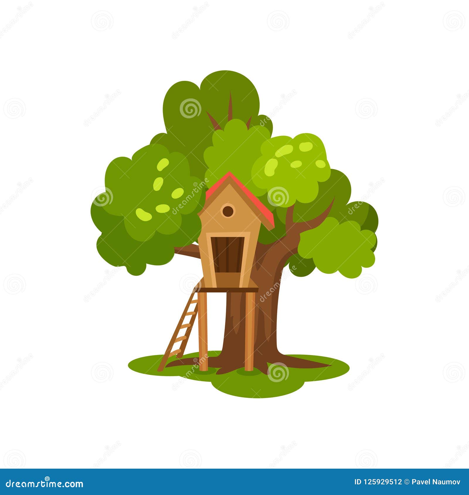 Baumhaus Holzerne Hutte Auf Baum Mit Leiter Fur Illustration Im Freien Vektor Der Kindertatigkeit Auf Einem Weissen Hintergrund Vektor Abbildung Illustration Von Baumhaus Hutte