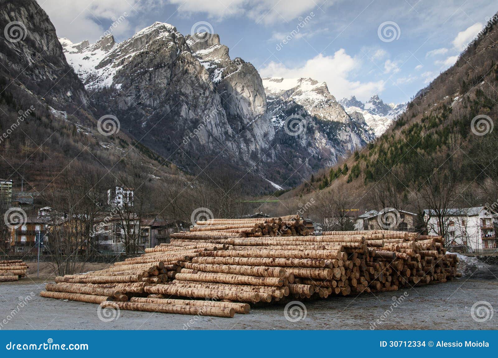 Stapel Baumstämme in den italienischen Alpen