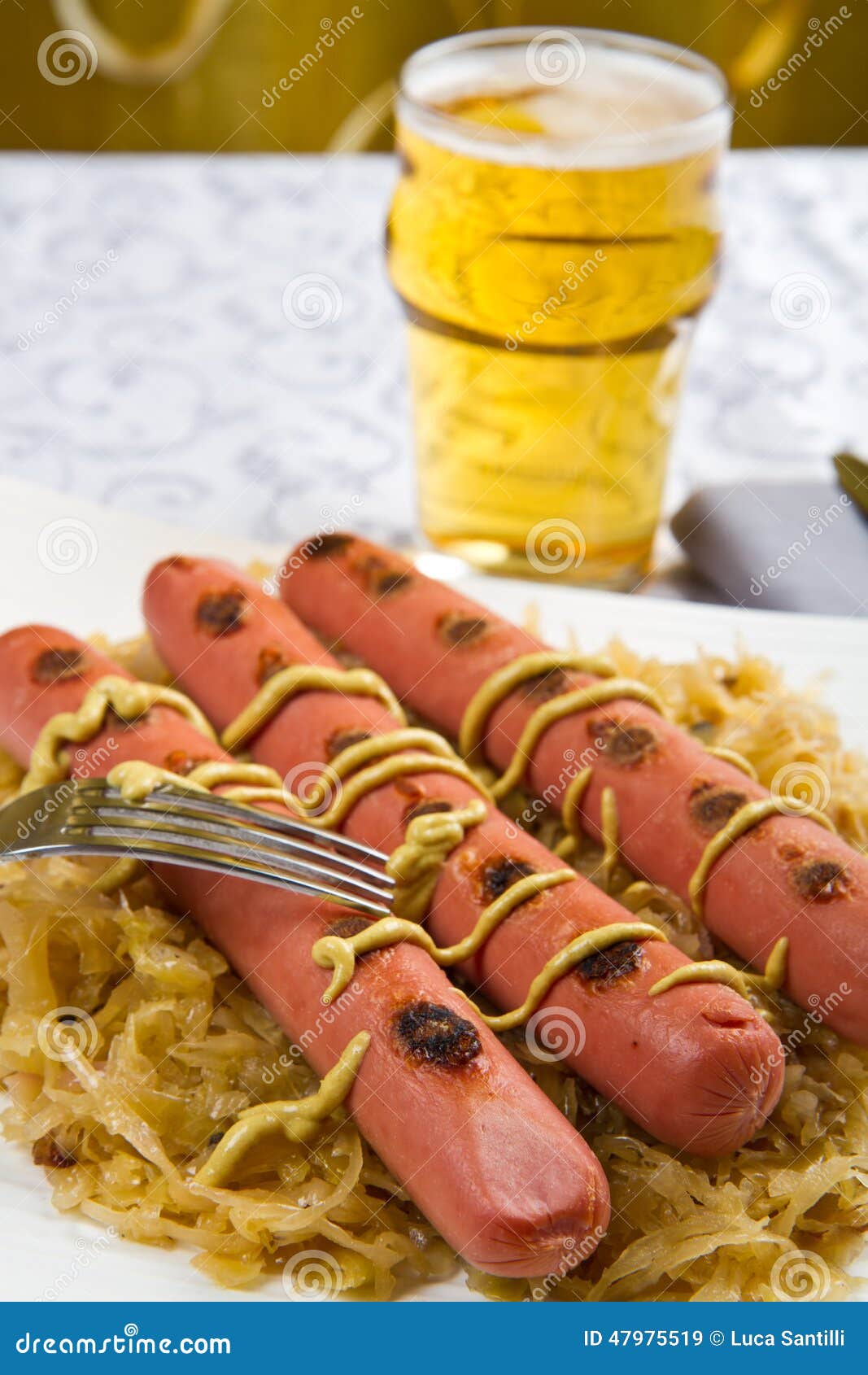 Bavarian Fried Sausages on Sauerkraut Stock Image - Image of garden ...