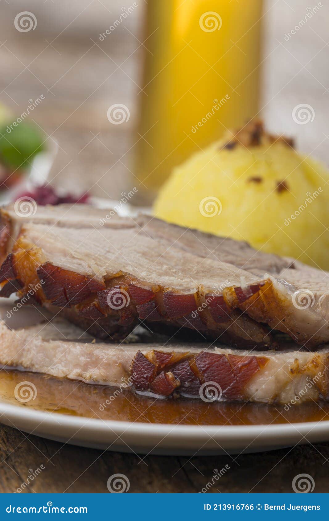 Bavarian roasted pork stock photo. Image of gravy, closeup 213916766