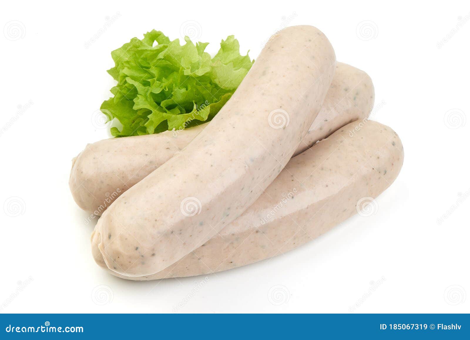 Bavarian Veal Sausage Isolated on White Background. Bavarian Veal