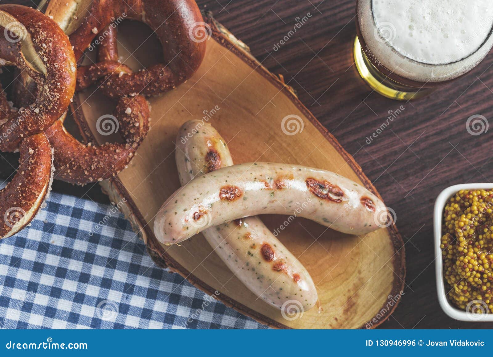 the bavarian weisswurst, pretzel and mustard