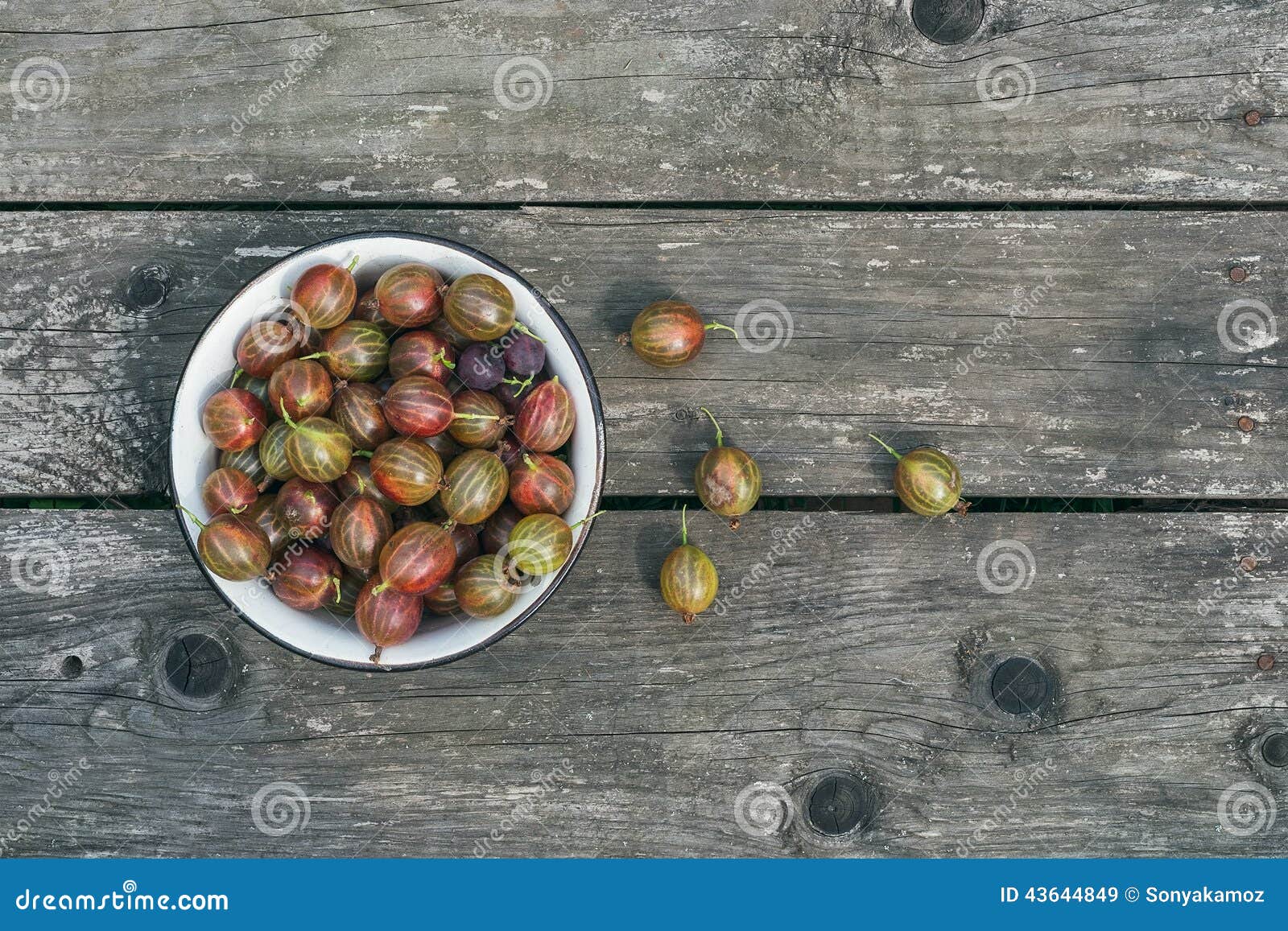 a bawl of gooseberries on a wooden surface
