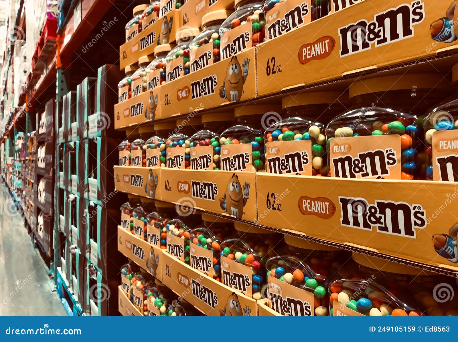 This is a display of M&M's on display in a Costco Warehouse in