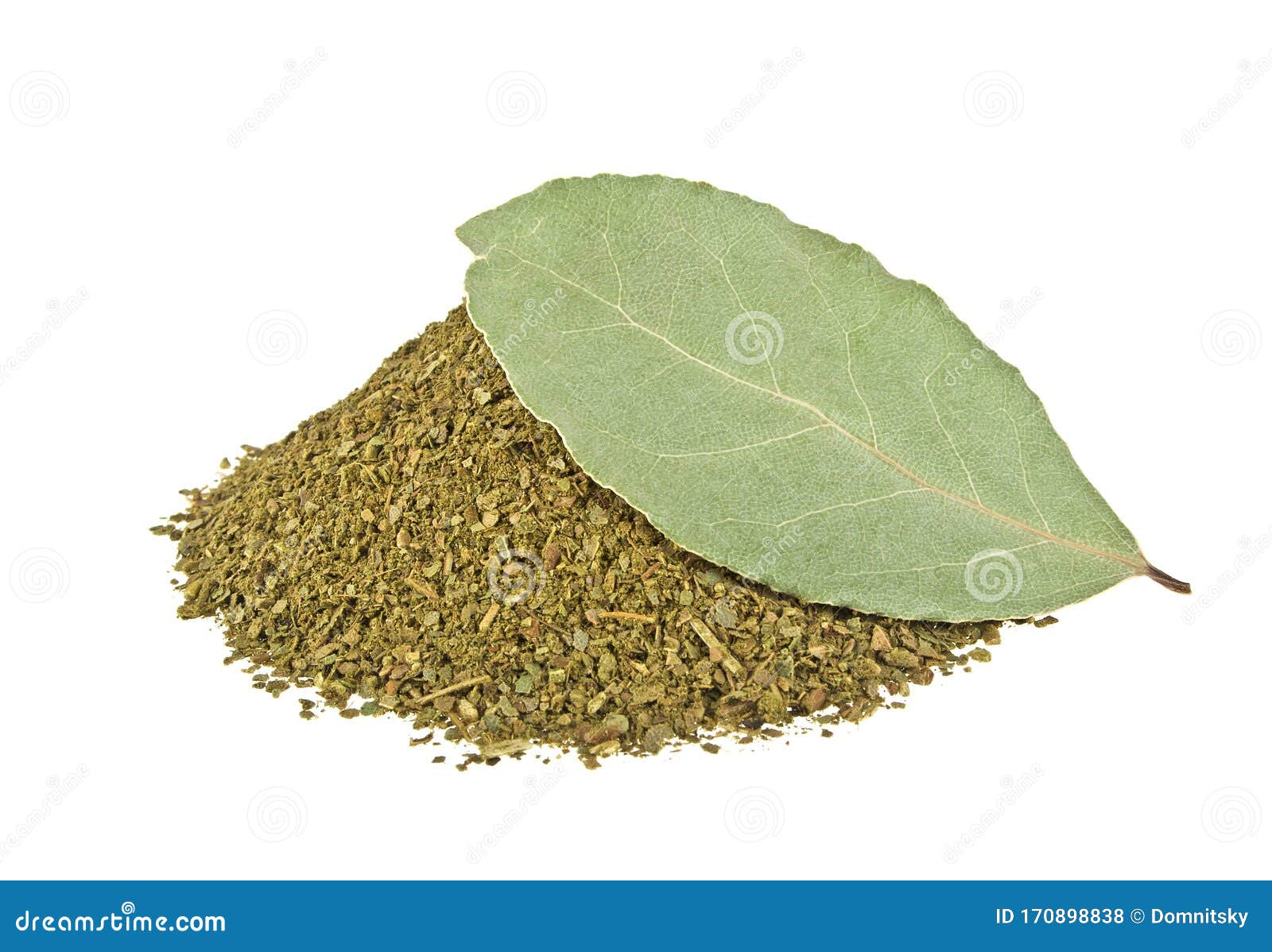 Bay Leaf and Crushed Bay Leaf Isolated on White Background Stock Photo