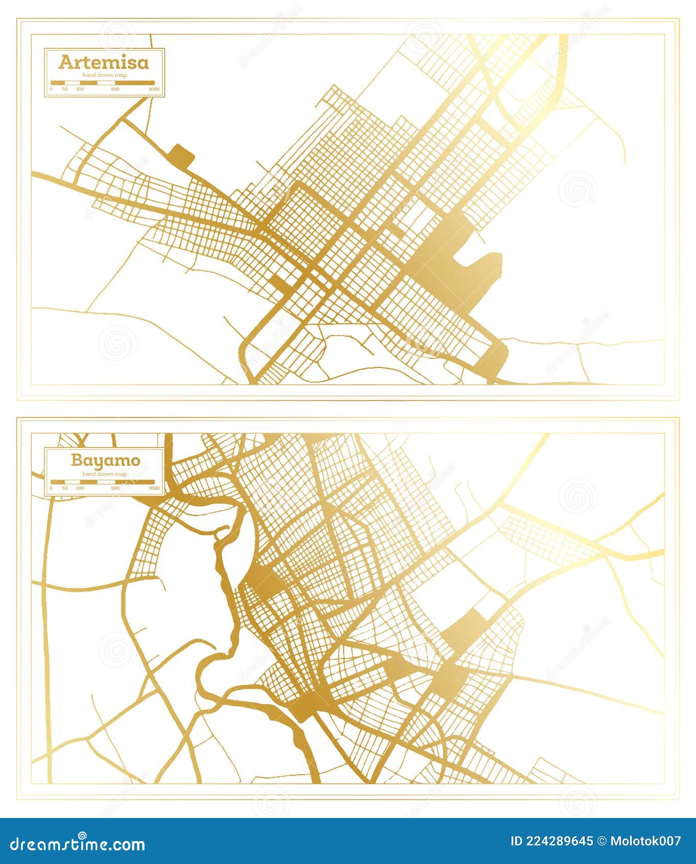 bayamo and artemisa cuba city map set