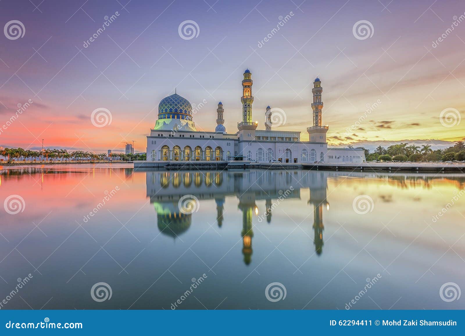 bbeautiful sunrise at kota kinabalu city mosque sabah borneo, malaysia