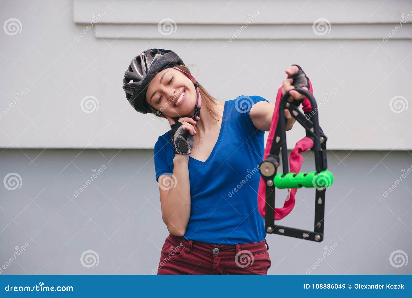 Bicycle Lock. Bicycle Lock in the Hands of the Girl Stock Image Image