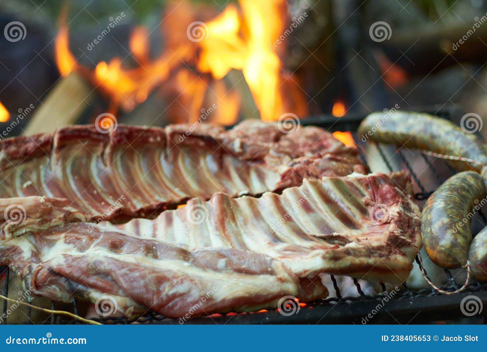 Asado De Chorizos On The Grill, Typical Sausages In Argentina Royalty