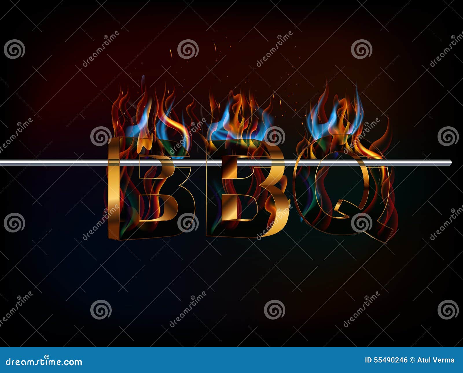 BBQ Barbecue Menu, 3d Text with Fire, Flavors of Grill Stock Vector