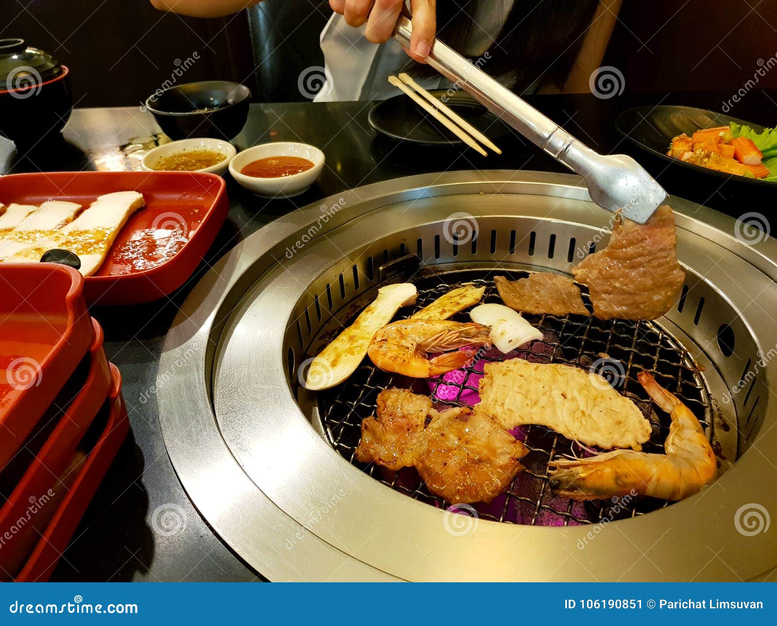 BBQ buffet on the table stock image. Image of chopsticks 106190851