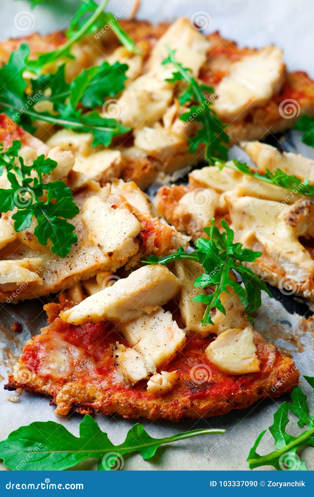 BBQ Chicken Cauliflower Crust Pizza.. Stock Photo Image of basil