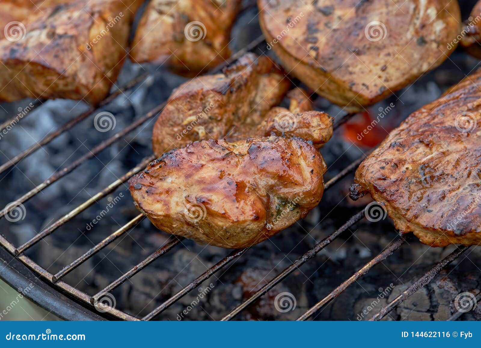 BBQ Chicken on Grill. stock photo. Image of healthy 144622116