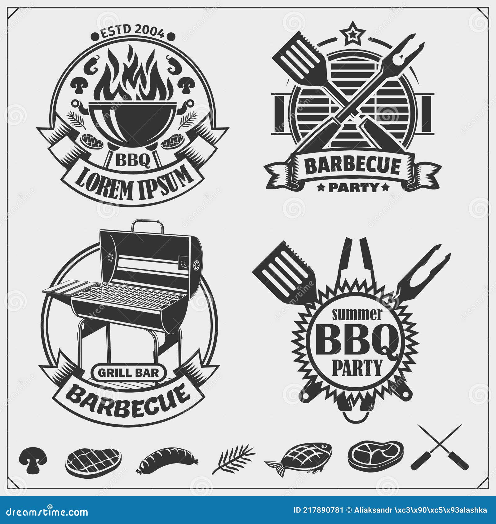 BBQ and Grill Emblems Set. Barbecue Labels, Badges and Design Elements