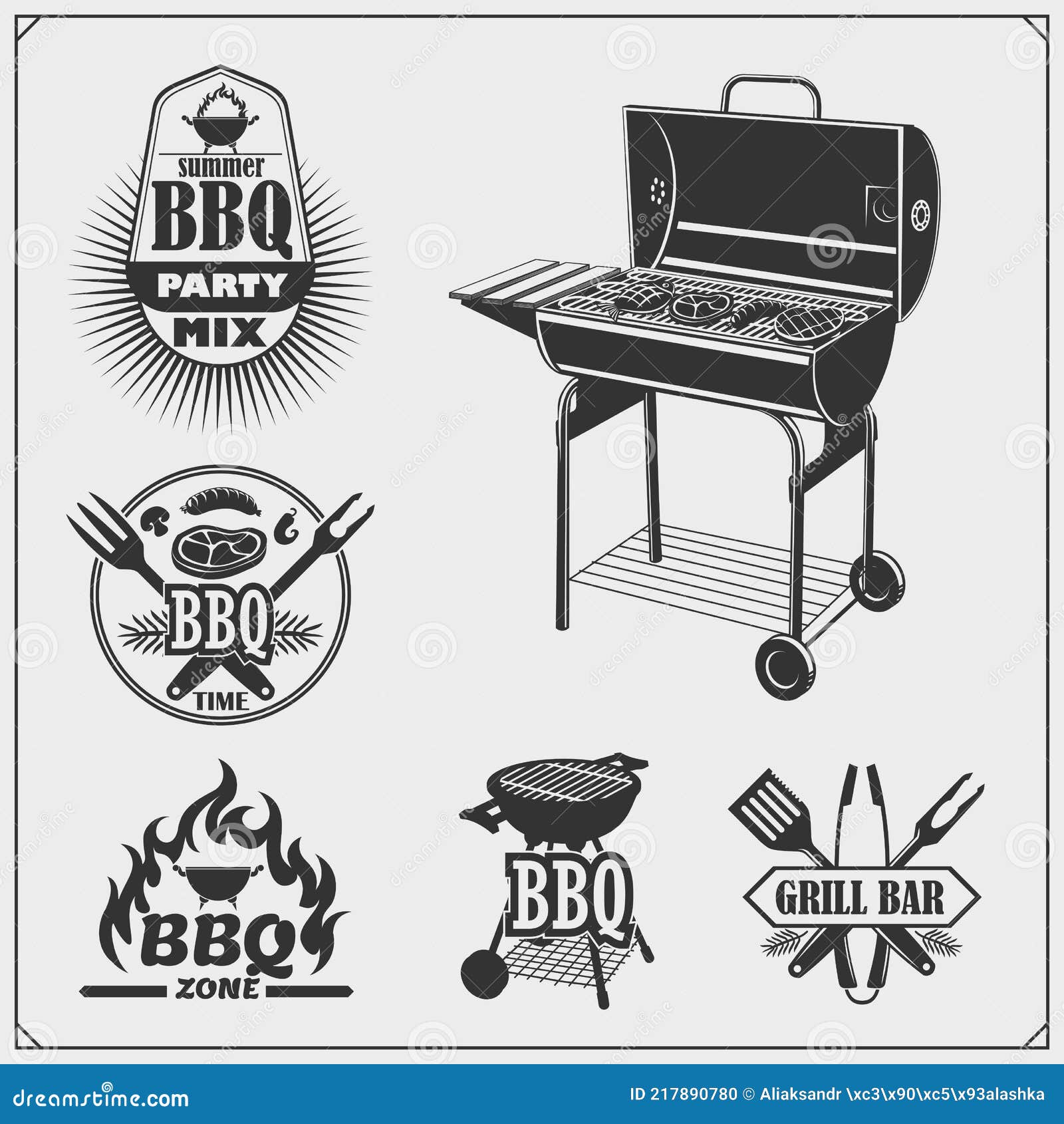 BBQ and Grill Emblems Set. Barbecue Labels, Badges and Design Elements