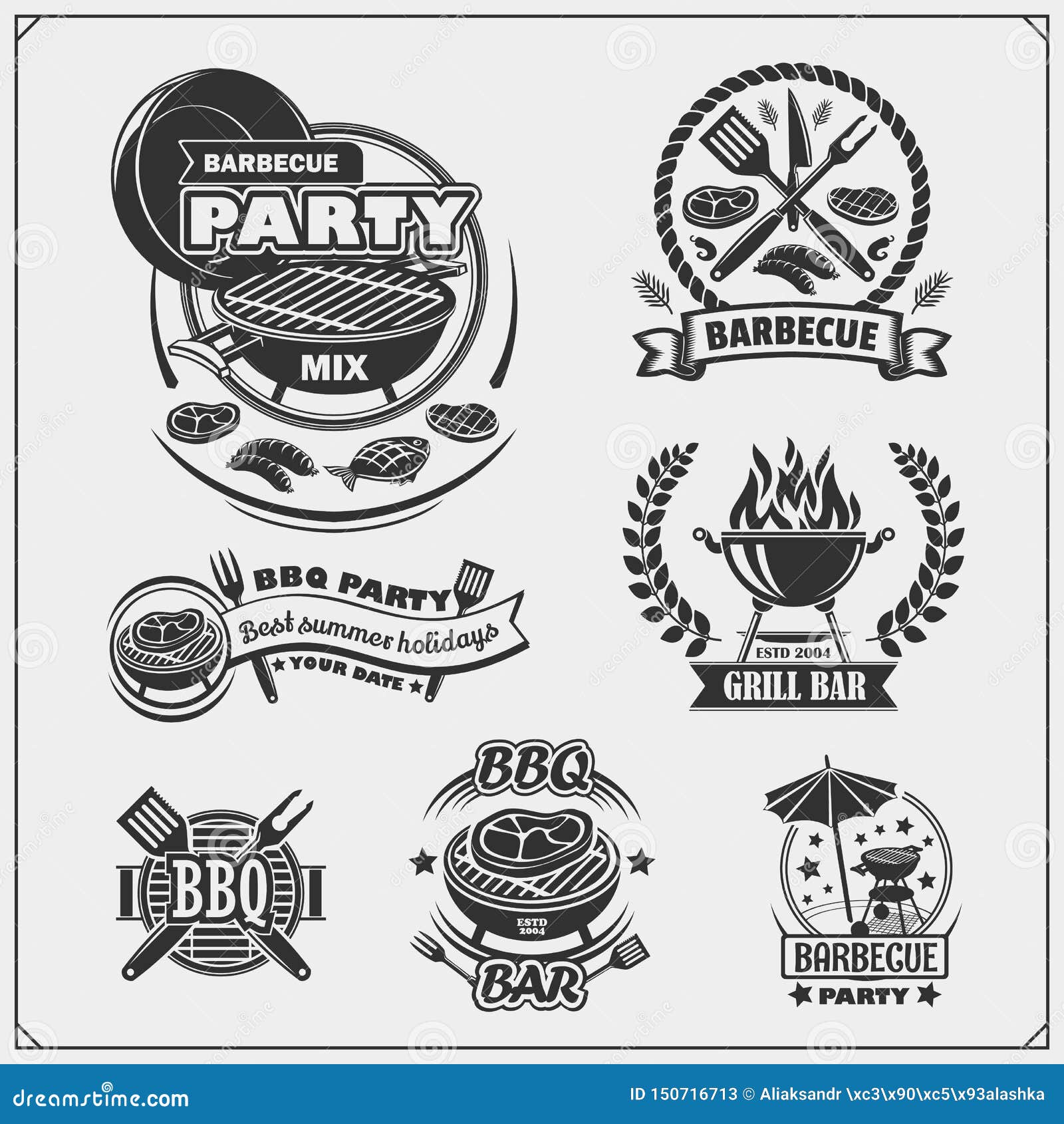 BBQ and Grill Labels Set. Barbecue Emblems, Badges and Design Elements