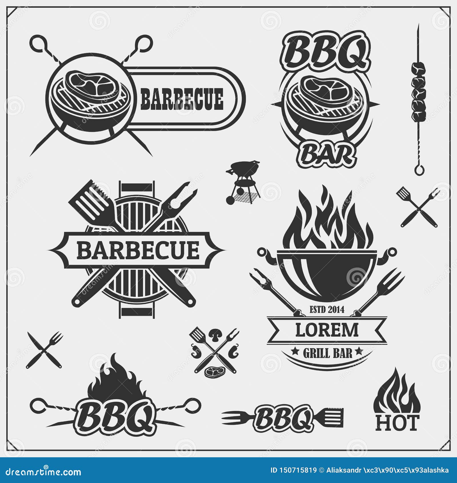 BBQ and Grill Labels Set. Barbecue Emblems, Badges and Design Elements