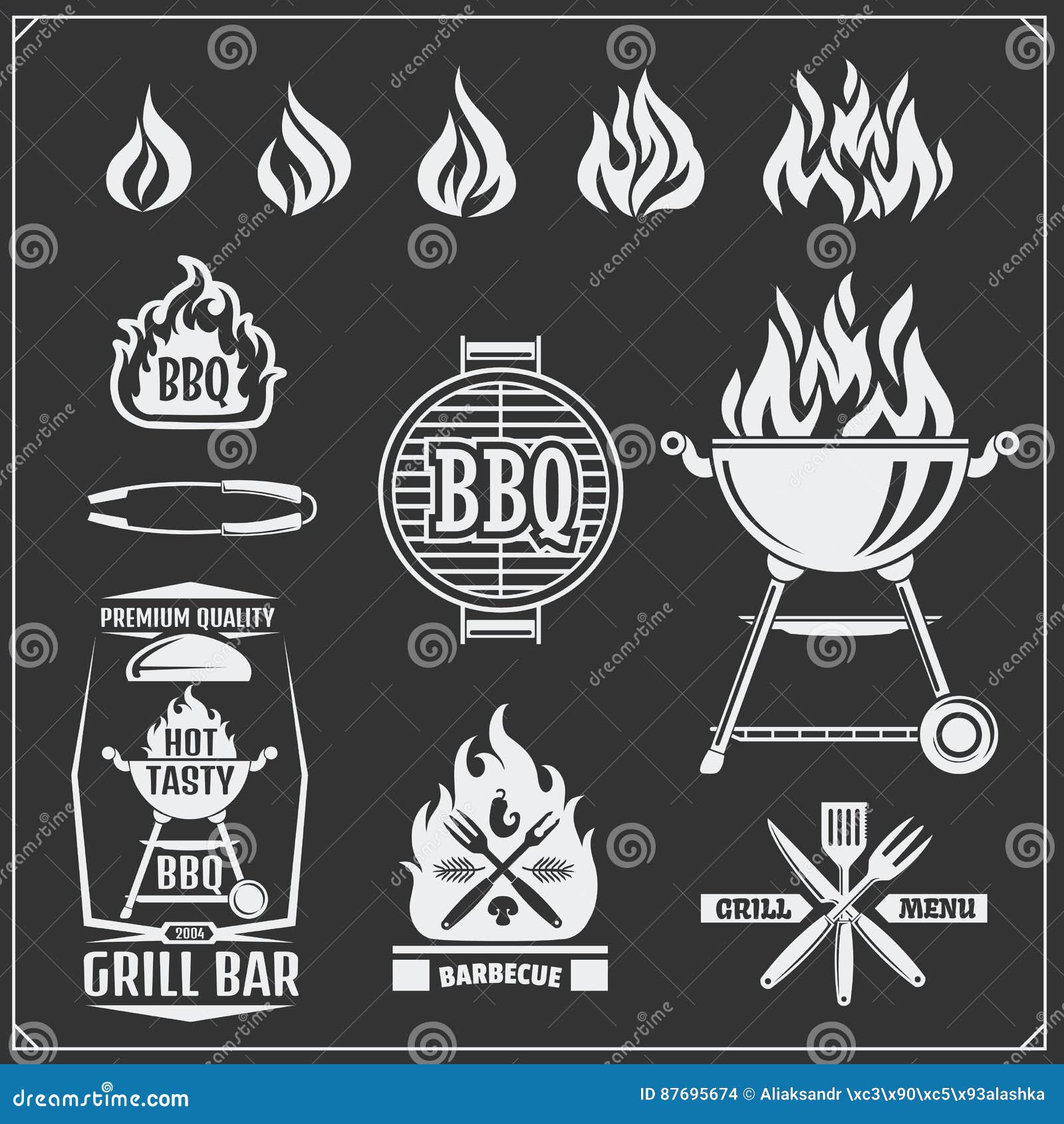 BBQ and Grill Labels Set. Barbecue Emblems, Badges and Design Elements