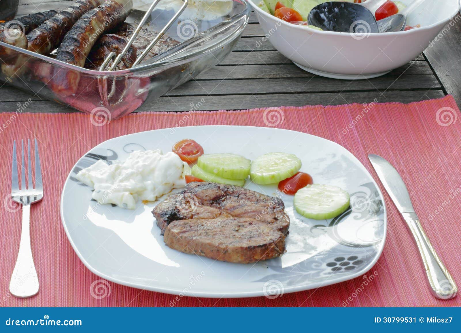 Bbq grill on the plate stock image. Image of cooked, background 30799531