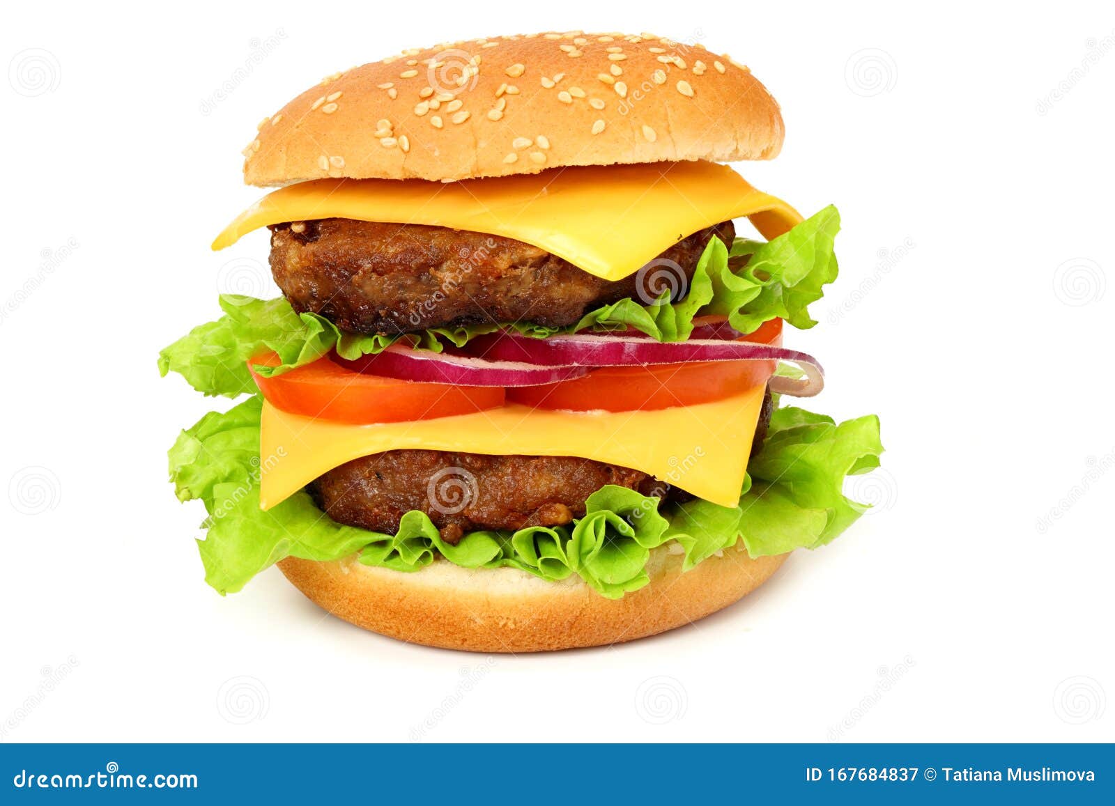 Bbq Hamburger with Vegetables, Spices Isolated on White Background