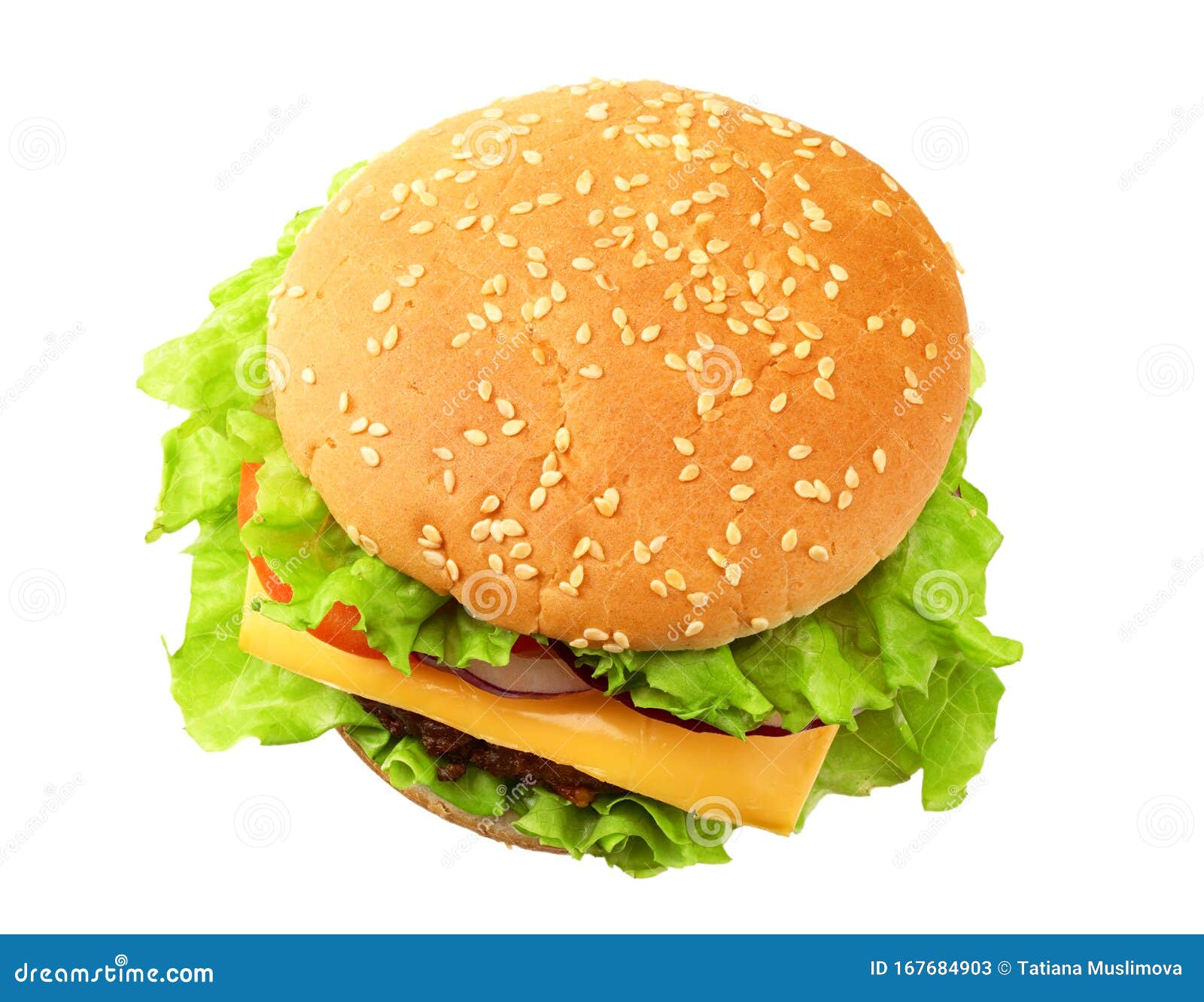 Bbq Hamburger with Vegetables, Spices Isolated on White Background