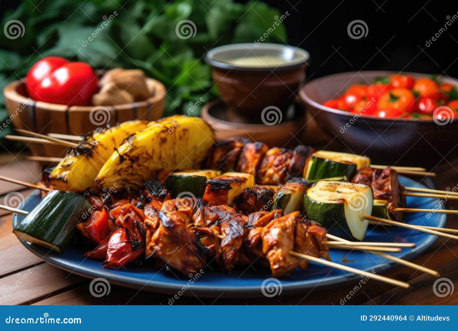 Bbq Jackfruit with Grilled Vegetables on a Skewer Stock Photo Image