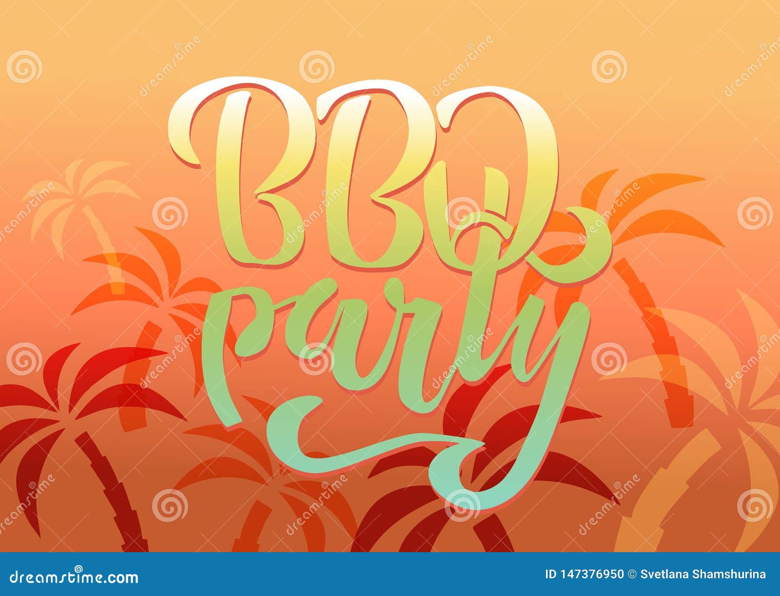 BBQ Party Hand Lettering Logo Vector Design Template. Gradient Barbecue