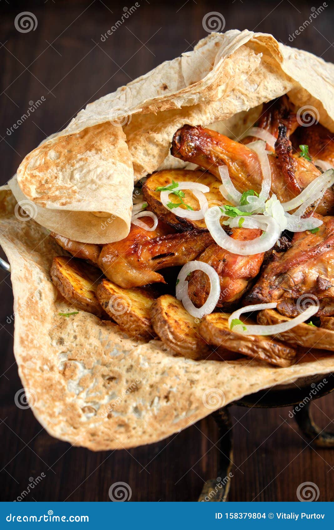 BBQ on Pita Bread. Restaurant Menu Stock Photo Image of meat, onion