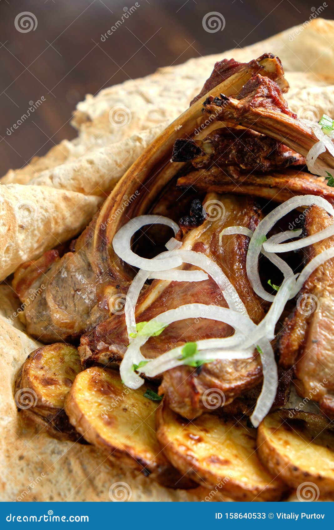 BBQ on Pita Bread. Restaurant Menu Stock Image Image of dinner, meat