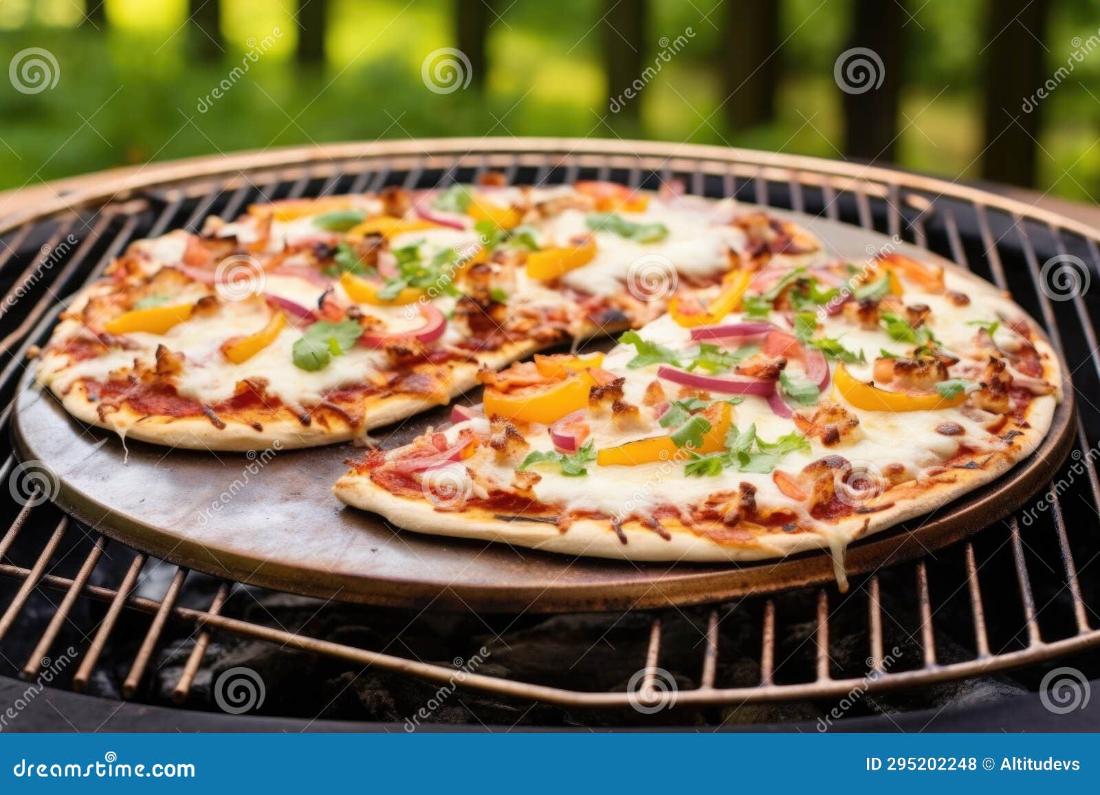 Bbq Pizza with Bubbling Cheese on a Backyard Grill Stock Photo Image of pizza, outdoor 295202248