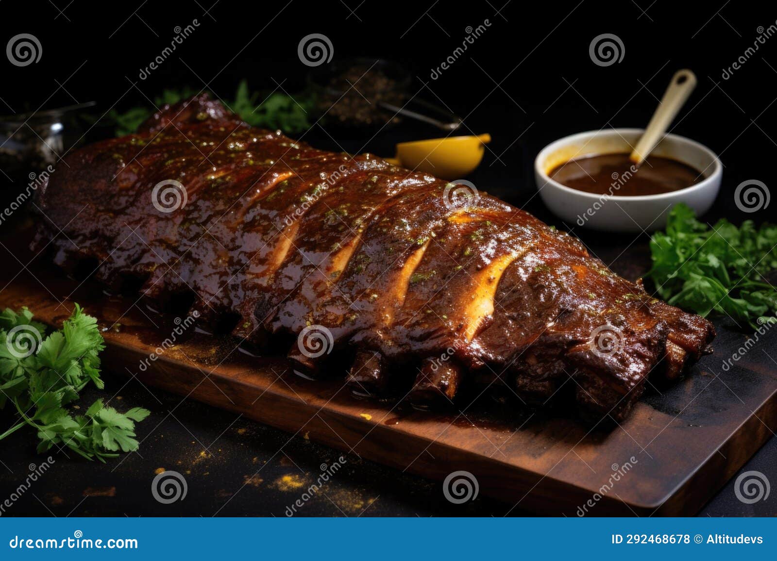 Bbq Ribs Glazed with a Brown Sugar and Mustard Sauce Stock Photo
