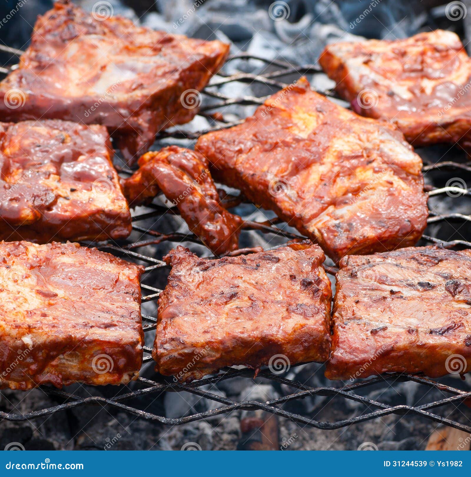 BBQ Ribs on Grill with Charcoal Stock Image Image of lunch, dinner