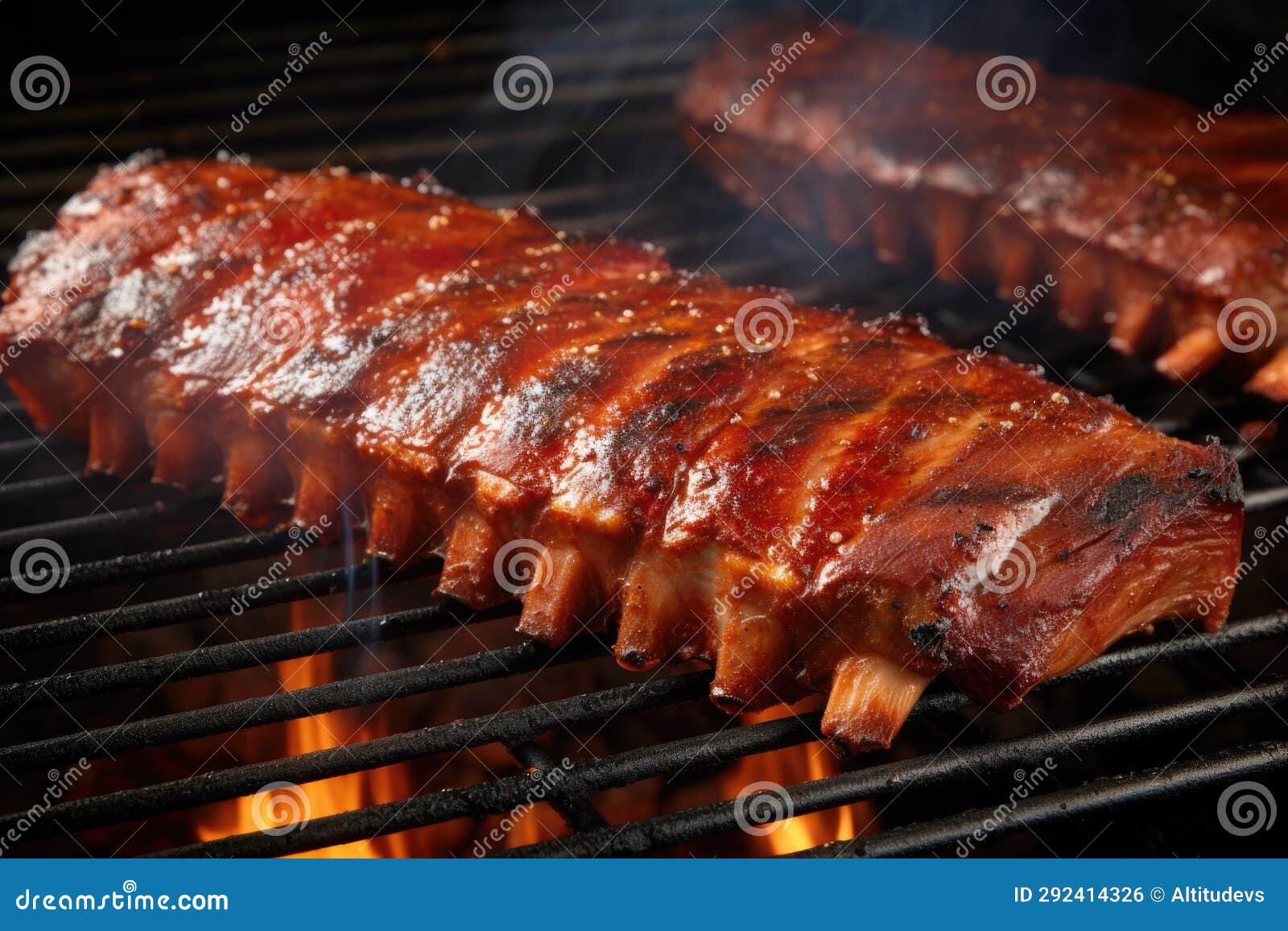Bbq Ribs on a Grill Grate with Smoke Stock Photo Image of ribs, food 292414326