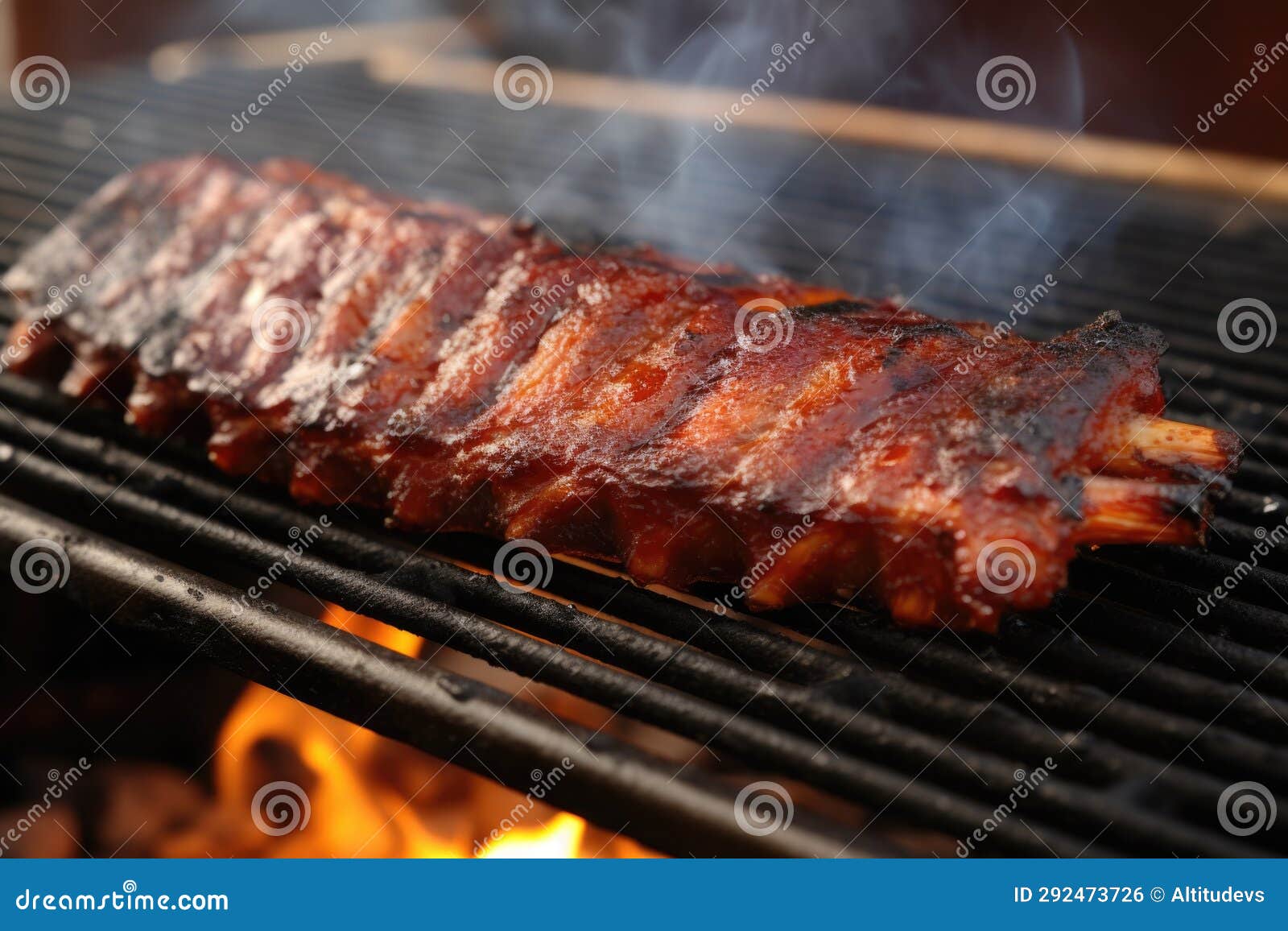 Bbq Ribs on a Grill Grate with Smoke Stock Photo Image of cooking