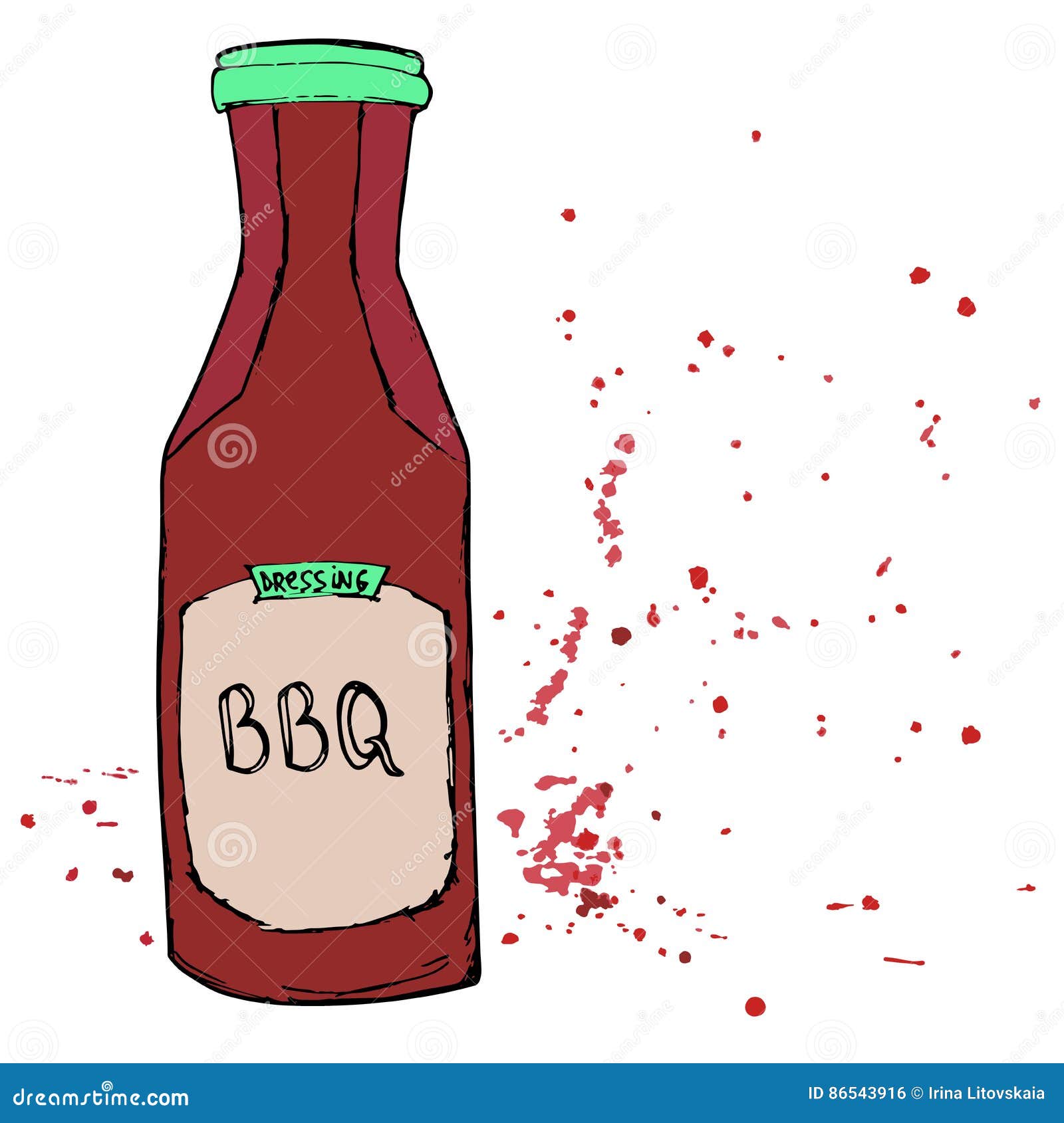 BBQ Sauce Bottle with Splashes and Stains. Hand Drawn Barbeque D Stock