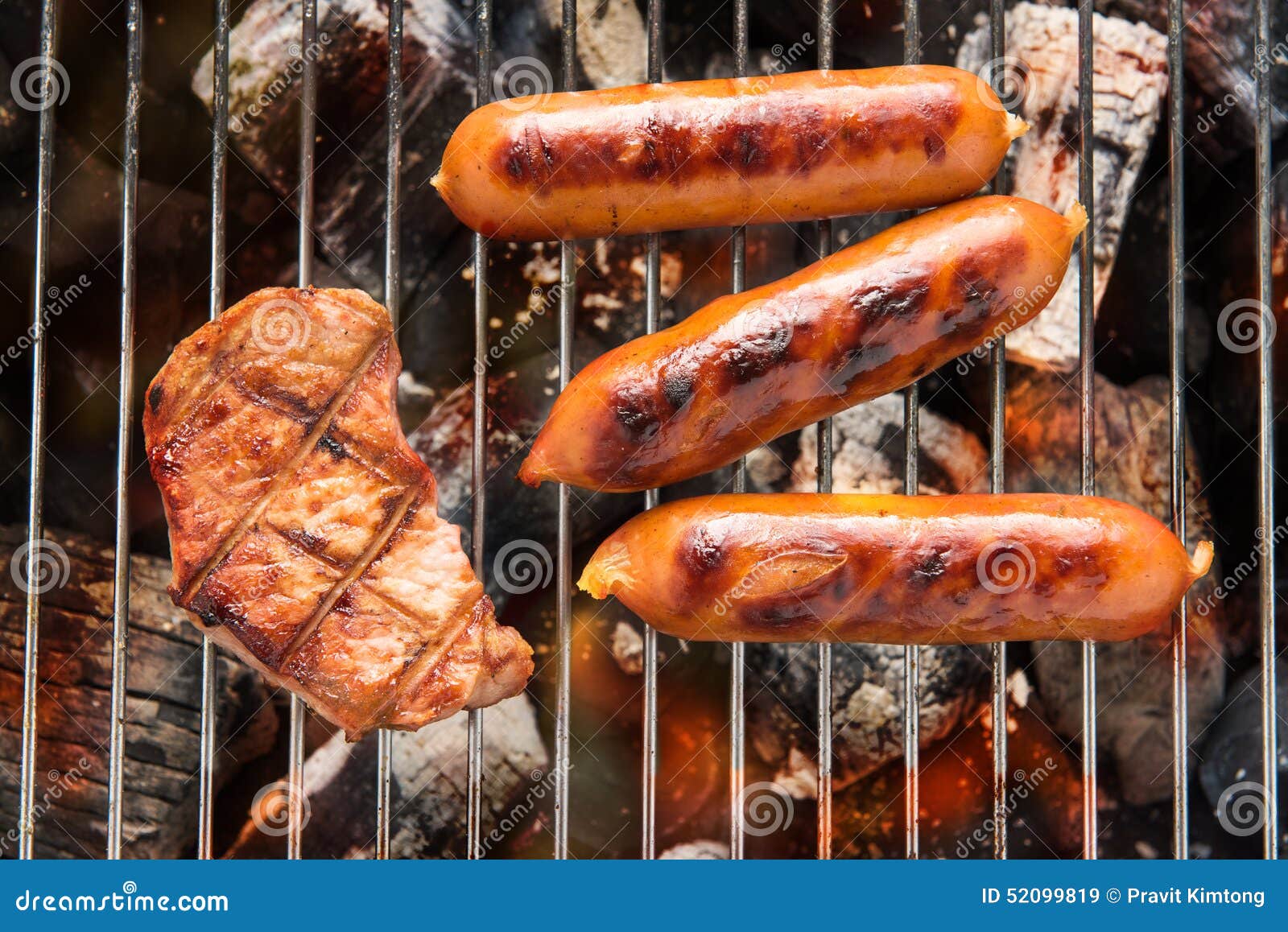 BBQ Sausages and Meat on the Grill. Stock Image Image of braai