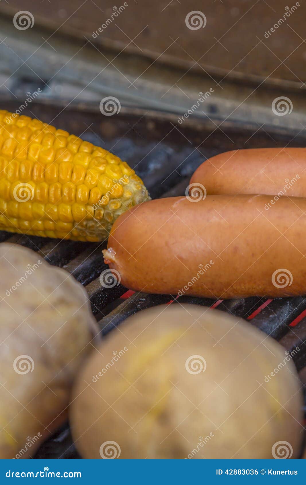 BBQ with Sausages Potatoes and Corn Stock Photo Image of corn