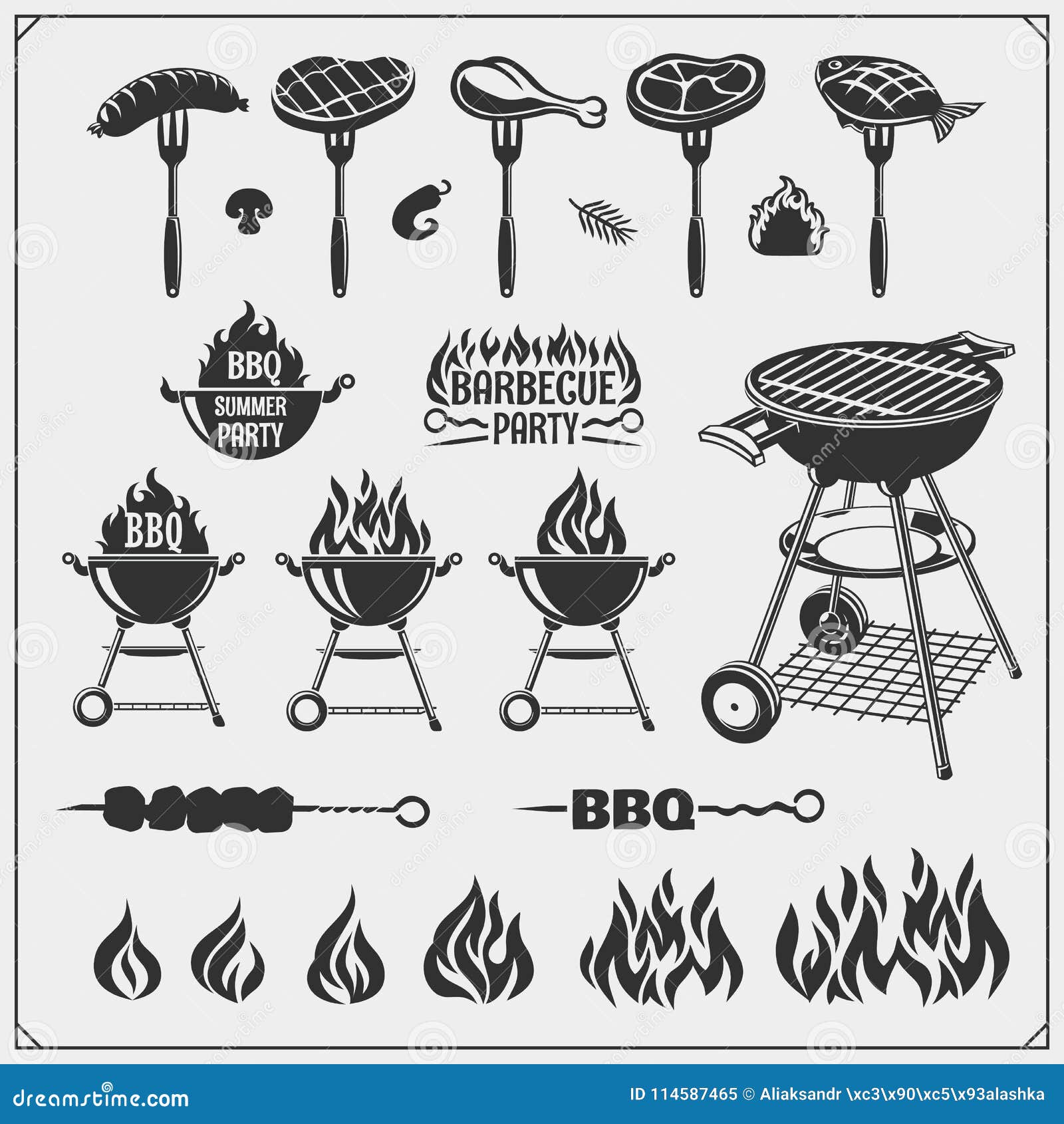 Premium Vector  A set of products and tools for barbecue on the