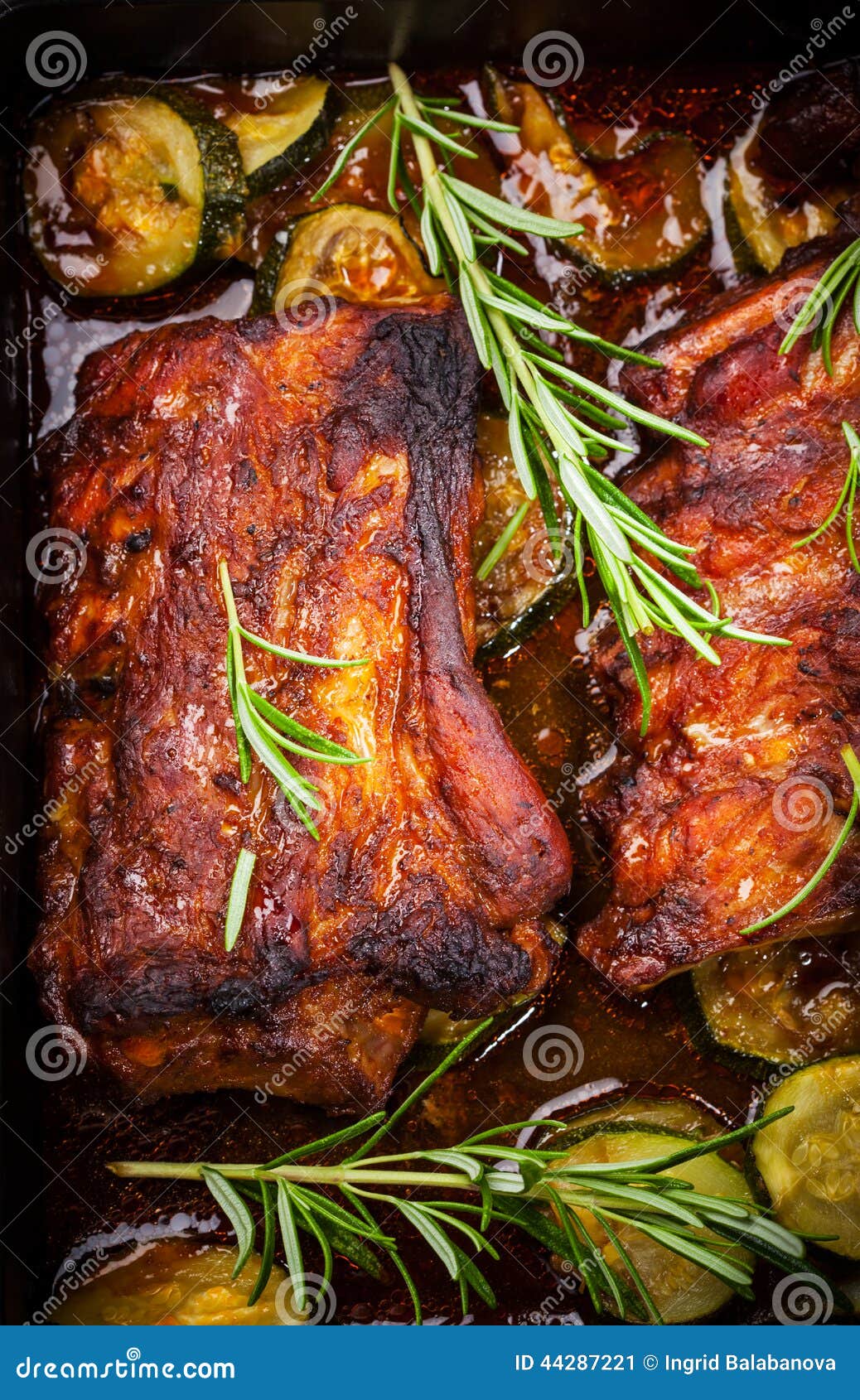 BBQ Spare Ribs with Herbs and Vegetables Stock Image Image of