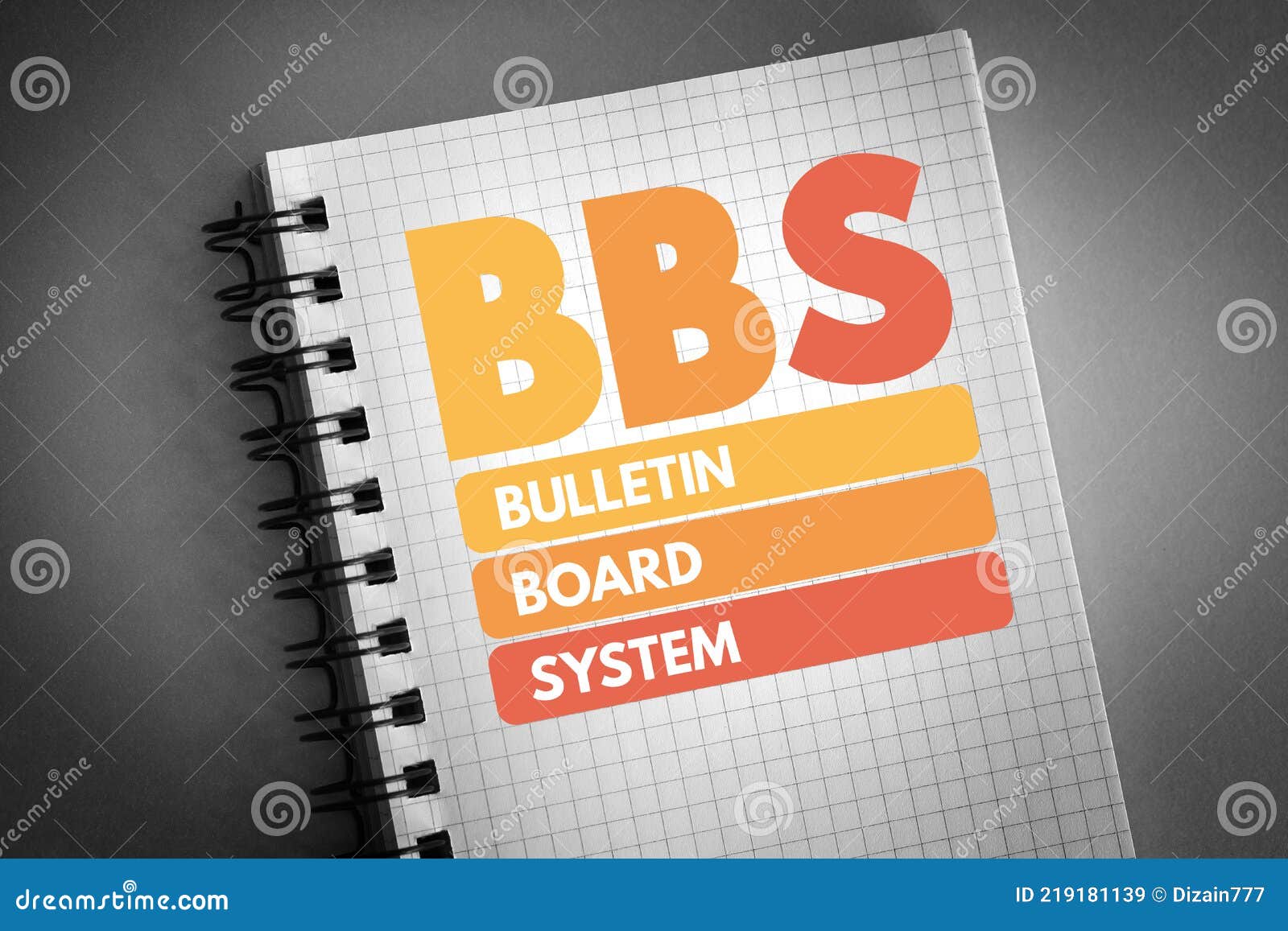 bbs - bulletin board system acronym on notepad, technology concept background