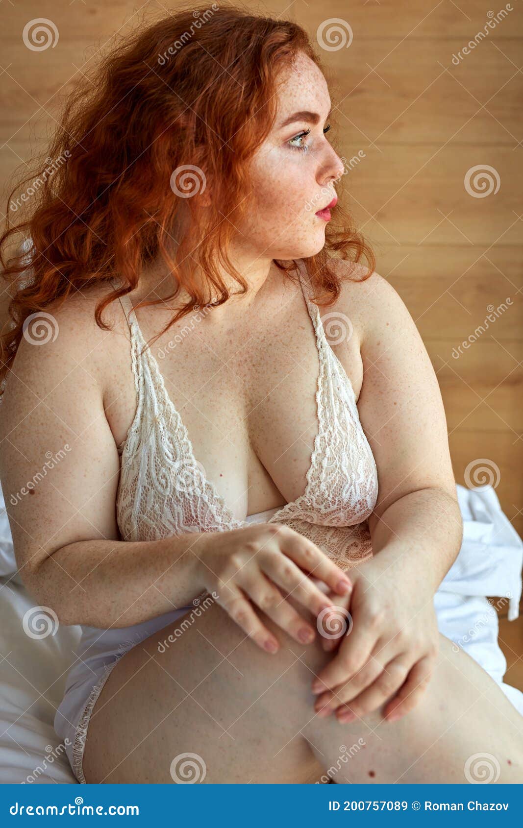 BBW Big Beautiful Caucasian Woman Showing Off Overweight Figure Wearing  Lingerie Stock Image - Image of curvy, care: 200757089