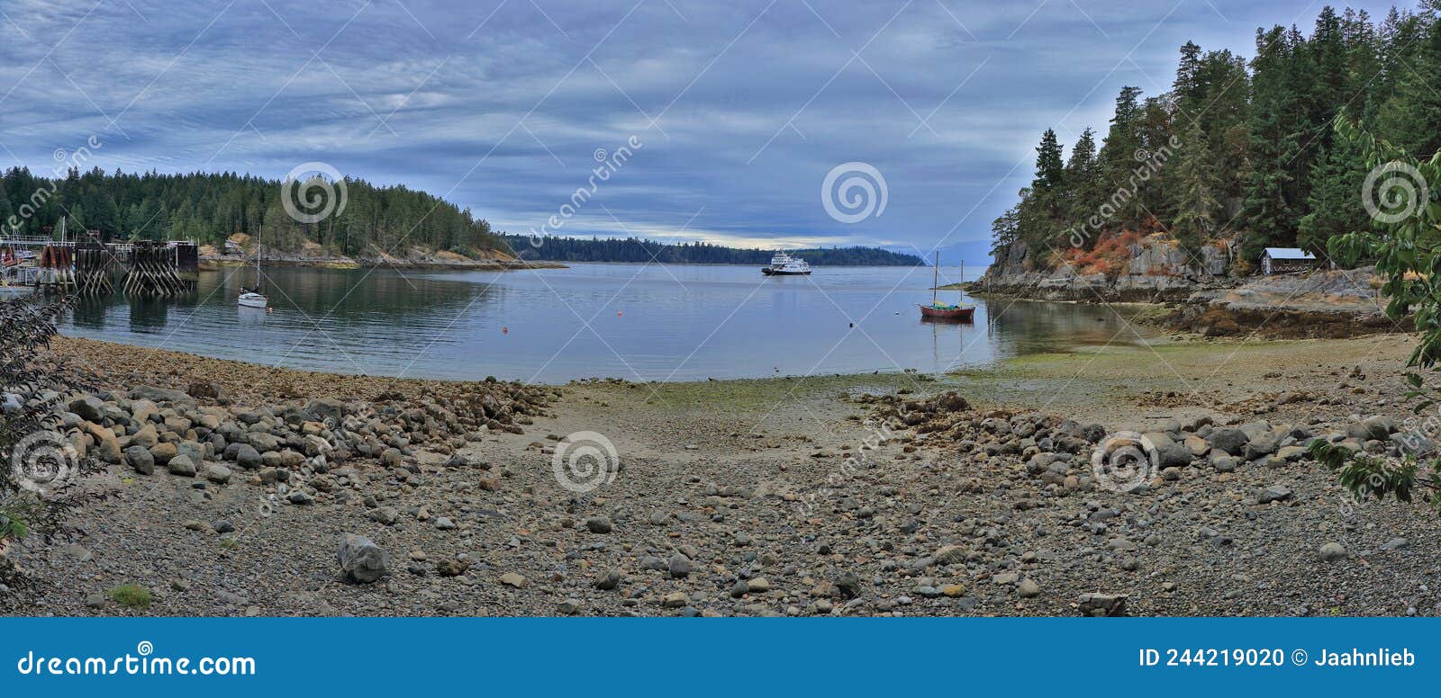 bc ferry entering whaletown on cortes island, discovery islands, british columbia, canada