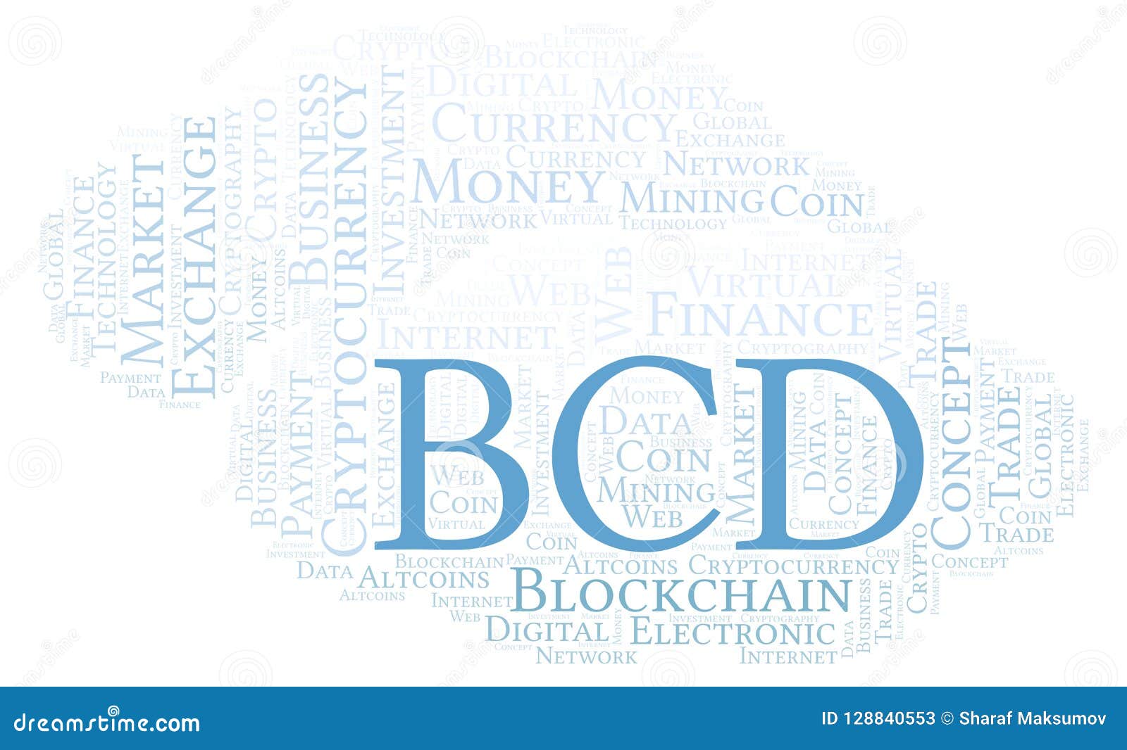 Bcd Or Bitcoin Di!   amond Cryptocurrency Coin Word Cloud Stock - 