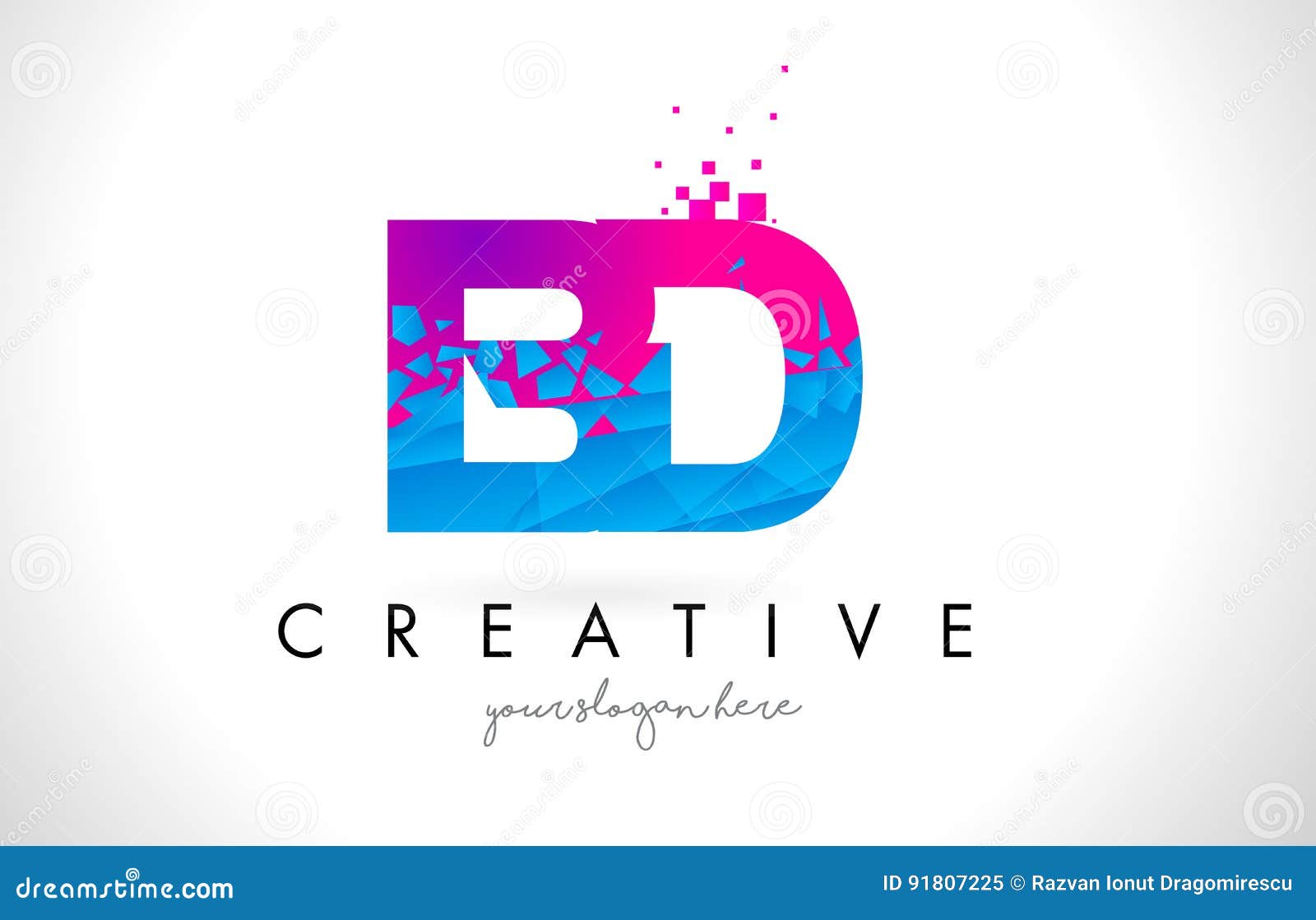 BD B D与被打碎的打破的蓝色桃红色纹理Desig的信件商标 向量例证 - 插画 包括有 彩虹, 橙色: 91807225