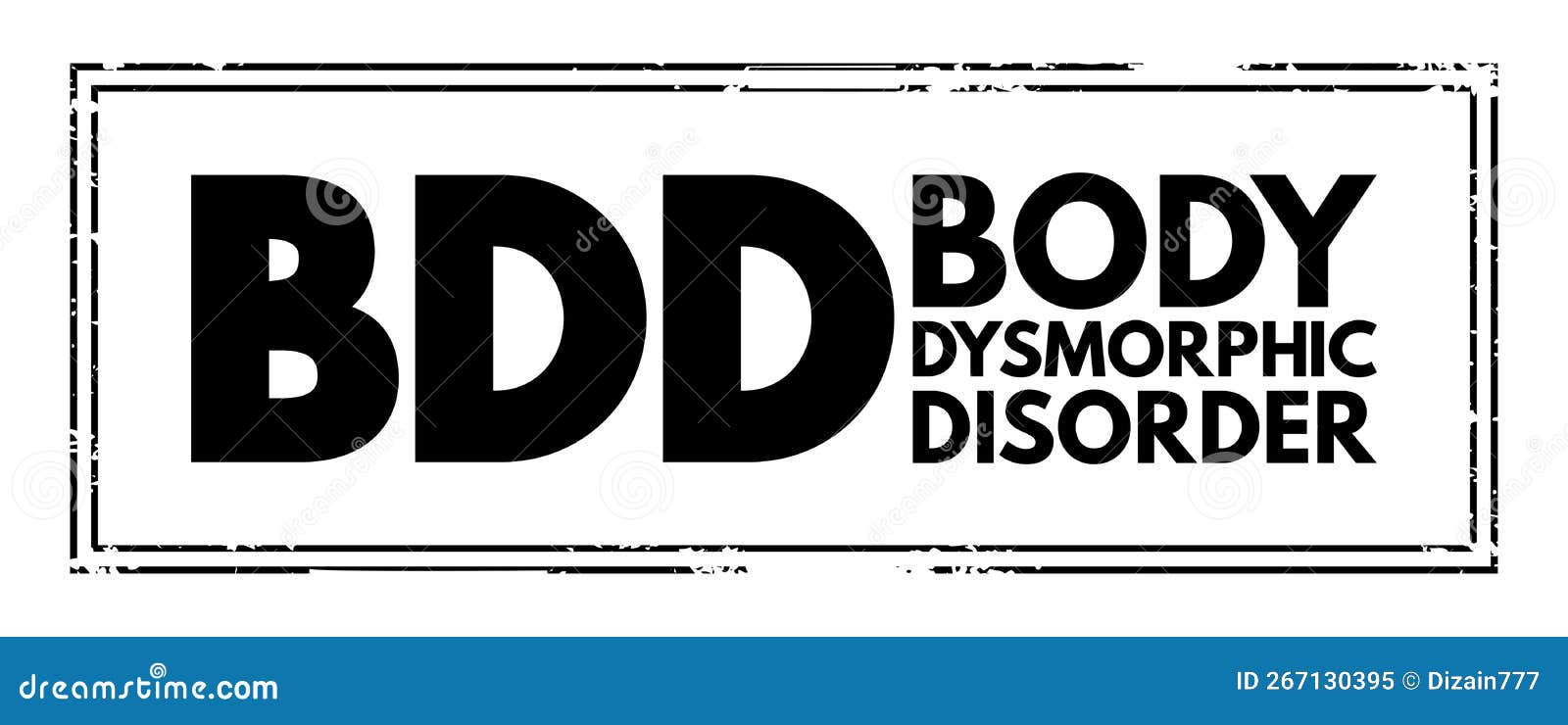 bdd - body dysmorphic disorder is a mental health disorder, acronym text concept stamp