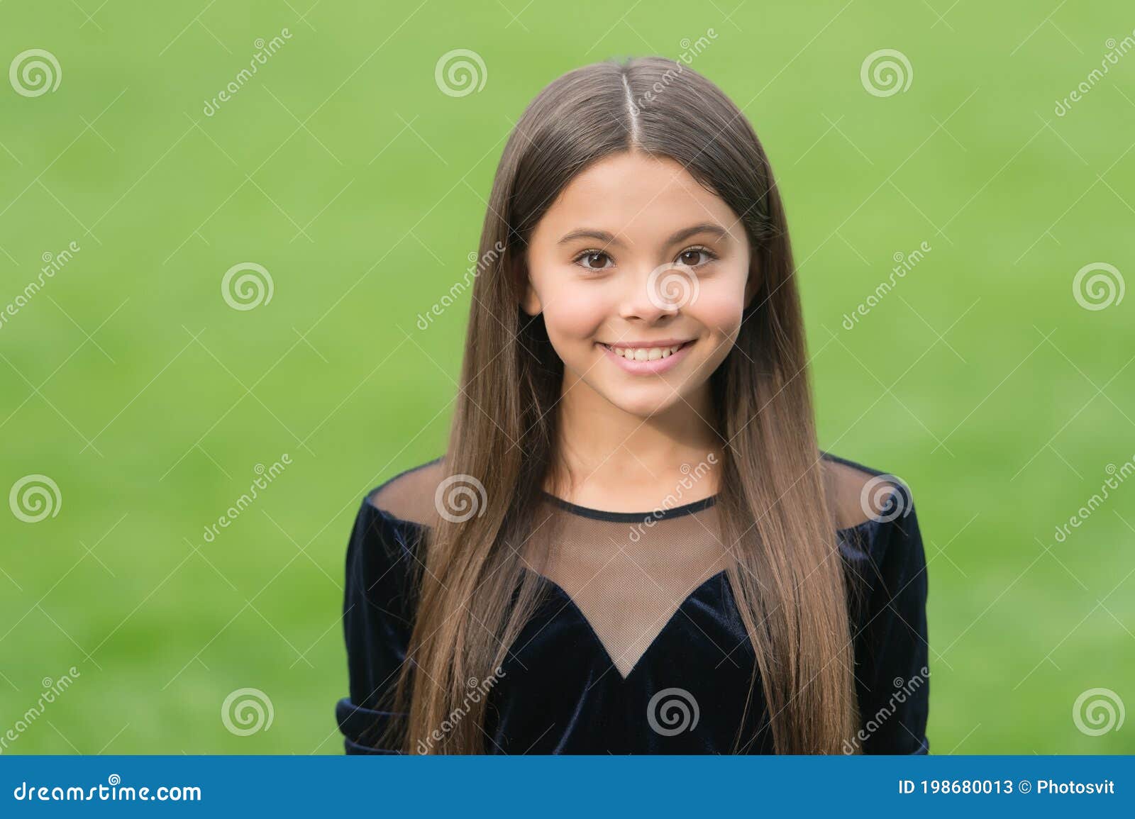 Be Great Every Day. Happy Child Smile Green Grass. Beauty Look of Cute Girl  Child. Hair Salon Stock Image - Image of green, grass: 198680013